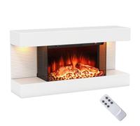COSTWAY Chimenea Eléctrica de Pared 32″, Chimenea Decorativa 750W/1500W con Estante Flotante, Luces LED, Control Remoto, 12 Colores de Llama, Temporizador de 8H y Protección contra Sobrecalentamiento