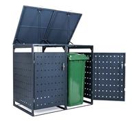 COSTWAY Cobertizo para 2 Contenedores de Basura, Metal Galvanizado, Caseta para 2 Cubos 240L y 120L, Tapa Abatible con Amortiguador de Gas, 2 Puertas bloqueables con Cerradura y Llaves