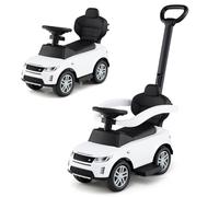 COSTWAY Coche de Correpasillos para Niños 3 en 1, Juguete de Paseo con Mango Removible y Barra de Protección, Cochecito Deslizante de Piso con Bocina y Sonido de Arranque (Blanco)