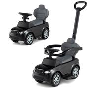 COSTWAY Coche de Correpasillos para Niños 3 en 1, Juguete de Paseo con Mango Removible y Barra de Protección, Cochecito Deslizante de Piso con Bocina y Sonido de Arranque (Negro)