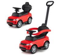 COSTWAY Coche de Correpasillos para Niños 3 en 1, Juguete de Paseo con Mango Removible y Barra de Protección, Cochecito Deslizante de Piso con Bocina y Sonido de Arranque (Rojo)