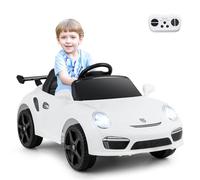 COSTWAY Coche Electrico para Niños 12V, Carro Electrico Infantil Porsche con Mando a Distancia, Música, Luces LED, Bocina, Arranque Suave, 2 Velocidades, Coche Bateria para Niños de 3-8 Años (Blanco)