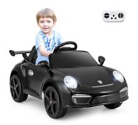 COSTWAY Coche Electrico para Niños 12V, Carro Electrico Infantil Porsche con Mando a Distancia, Música, Luces LED, Bocina, Arranque Suave, 2 Velocidades, Coche Bateria para Niños de 3-8 Años (Negro)