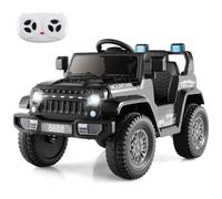 COSTWAY Coche Eléctrico para Niños 12V, Motor Dual, 3 Velocidades, Suspensión de 4 Resortes, Arranque y Parada Suave, Música, Bocina, Inalámbrico, Luces LED, Cinturón de Seguridad (Negro)