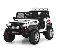 COSTWAY Coche Eléctrico para Niños 12V, Vehículo Todoterreno Eléctrico con Control Remoto, 3 Velocidades, Suspensión de Resorte, Música, Bocina, USB, MP3, Radio, para Niños de 3+ Años (Blanco)