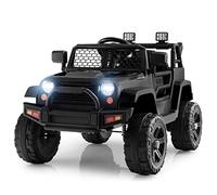 COSTWAY Coche Eléctrico para Niños 12V, Vehículo Todoterreno Eléctrico con Control Remoto, Asiento Extra Grande, Suspensión de Resorte, Faros Brillantes, Música, Puerto USB y Auxiliar (Negro)