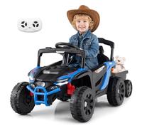 COSTWAY Coche Eléctrico para Niños 12V, Vehículo Todoterreno Infantil con Remolque, 3 Velocidades, Luces LED, Música, Bocina y Suspensión de Muelles, Carro Batería para Niños de 3+ Años (Azul)