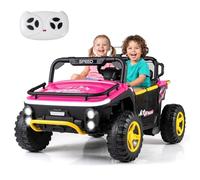 COSTWAY Coche Eléctrico para Niños 24V con 2 Plazas, UTV Eléctrico Infantil con Bocina, Música, Cuentos, Conexión Inalámbrica, Luces, Cambio de Marchas, Control Remoto, Asa para Transportar (Rosa)