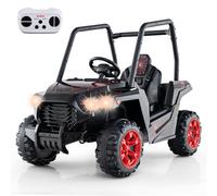 COSTWAY Coche Eléctrico UTV para Niños, Coche de Batería Infantil 24V con Control Remoto, 3 Velocidades, 2 Suspensiones de Resorte, Arranque Lento, Arnés, Música, Luces LED (Negro)