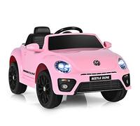 COSTWAY Coche Eléctrico Volkswagen Beetle para Niños 12V, Coche de bateria para Niños con Control Remoto, Luces, Asiento Cómodo, Doble Puerta, Música, Vehículo Motorizado para Niñas (Rosa)
