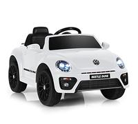 COSTWAY Coche Eléctrico Volkswagen Beetle para Niños y Niñas, Coche de Batería con Control Remoto, Luces, Asiento Cómodo, Doble Puerta, Música, Vehículo Motorizado para Niños y Niñas (Blanco)