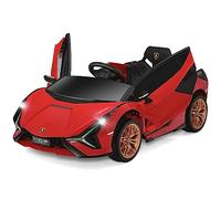 COSTWAY Coche Montable, Vehículo Eléctrico Lamborghini de Batería 12 V con Mando 2,4 G, Luces LED, MP3, Música, Bocina, 2 Puertas, Suspensión de Muelles, Coche Montable para Niños y Niñas (Rojo)