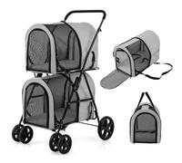 COSTWAY Cochecito Multifuncional 4 en 1 para Perros y Gatos, Cochecitos para Mascotas de Doble Nivel, Carrito para Mascotas, Cochecito Plegable Desmontable para Mascota con 4 Ruedas (Gris)