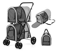 COSTWAY Cochecito Multifuncional 4 en 1 para Perros y Gatos, Cochecitos para Mascotas de Doble Nivel, Carrito para Mascotas, Cochecito Plegable