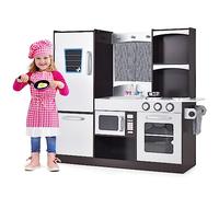 COSTWAY Cocina de Juguete de Madera con Accesorios, Juego de Cocina con Refrigerador, Microondas, Horno,Pizarra, Estufa,Grifo y Fregadero de Juguete, Cocina Infantil para Niños y Niñas de 3+ Años