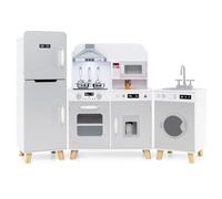 COSTWAY Cocina Infantil con luz y Sonido, Cocina de Juguete de Madera con | Cocina de madera con nevera, lavadora, microondas, máquina de hielo y fregadero, cocina de muñecas, cocina de juguetes para