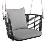 COSTWAY Columpio de Mimbre, Silla Colgante con Cojines de Asiento y Respaldo, 80 x 63,5 x 38 cm, Carga 180kg, Marco de Metal Resistente y 2 Cuerdas para Colgar Resistentes (Gris)