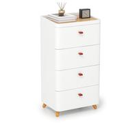 COSTWAY Comoda 4 Cajones, Cajonera con Tablero Superior de Bambu, Bandeja Organizadora Removible y Patas de Madera Sólida, Sinfonier Dormitorio para Dormitorio, Sala de Estar, 42 x 32 x 81,5 cm