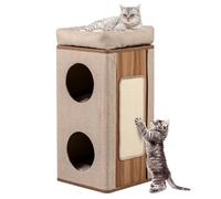 COSTWAY Condominio para Gatos de 3 Pisos, Casa para Gatos con Tabla de Rascar y 2 Entradas, Casa en Forma de Barril para Gatos de Interior, Casa para Gatos de 3 Pisos, 38 x 38 x 77,5 cm (Beige)