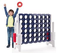 COSTWAY Conecta 4 Gigante, Juego Mega 4 en Raya Gigante 104 cm, 42 Anillos Gigantes y Dispositivo de Deslizamiento Rápido, Juego Familiar de Interior y de Exterior para Niños y Adultos (Blanco)