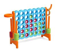 COSTWAY Conecta 4 Gigante, Mega 4 para Niños y Adultos, Juego de Exterior 74 cm con Canasta y Juego de Lanzamiento de Anillos, 42 Piezas Gigantes, Guida de Soltar Fácil (Naranja)