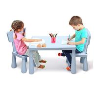 COSTWAY Conjunto de Asientos Infantiles de 3 Piezas, Mesa para niños, 2 sillas, Muebles Infantiles de plástico, Mantel Individual Infantil para jardín de Infantes y guardería (Azul)