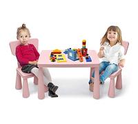 COSTWAY Conjunto de Asientos Infantiles de 3 Piezas, Mesa para niños, 2 sillas, Muebles Infantiles de plástico, Mantel Individual Infantil para jardín de Infantes y guardería (Rosa)