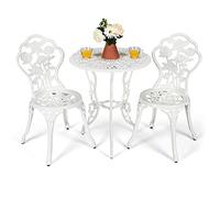 COSTWAY Conjunto de Mueble para Jardín con 1 Mesa y 2 Sillas de Fundición y Aluminio para Terraza Exterior Patio (Blanco)