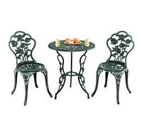 COSTWAY Conjunto de Mueble para Jardín con 1 Mesa y 2 Sillas de Fundición y Aluminio para Terraza Exterior Patio (Verde)