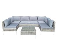 COSTWAY Conjunto Jardin Exterior 7 Piezas de Ratan PE, Sofás Mimbre, Mesa de Café de Cristal Templado, Cojines de Asiento y Respaldo, Mesa y Sillas Jardin Terraza Balcon (7 Piezas)