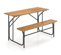 COSTWAY Conjunto Jardín Exterior, Mesa y Banco para 2 Persona, Madera de Acacia, Patas de Metal, Muebles Jardin Exterior Interior Terraza Picnic Camping Balcon, Natural (132 x 81,5 x 75 cm)