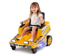 COSTWAY Cortacésped Infantil 12 V, Coche Eléctrico para Niños con 2 Palancas de Control, Luces LED, Giro y Vuelta, Coche de Juguete Bateria de Exterior para Niños de 3 a 8 Años (Amarillo)