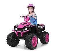 COSTWAY Cuatriciclo Eléctrico ATV para Niños, Cuatriciclo de Batería, Velocidad Alta y Baja, Música y Cuentos, Luces LED, Aspecto a la Moda, Asiento Cómodo, Diferentes Terrenos (Rosa)