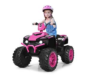 COSTWAY Cuatriciclo Eléctrico ATV para Niños, Cuatriciclo de Batería, Velocidad Alta y Baja, Música y Cuentos, Luces LED, Aspecto a la Moda, Asiento Cómodo, Diferentes Terrenos (Rosa)