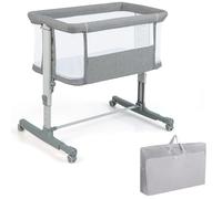 COSTWAY Cuna Infantil, 3 en 1 Cuna de Viaje con 5 Altura Ajustable, Cuna Colecho con Cómodo Colchón, Red Transpirable y Bolsa, Cuna Portátil para Bebés(Gris Ligero, Estilo 2)