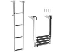 COSTWAY Escalera Telescópica para Barcos de 4 Escalones, Escalera de Barco Extensible Plegable, de Acero Inoxidable Resistente para Pontones, Yates con Capacidad de 227 Kg