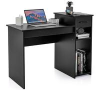 COSTWAY Escritorio con cajón y estantes Abiertos, Mesa de Ordenador de Madera, Mesa de Trabajo, Mesa de Oficina, Mesa de Ordenador para Espacios pequeños, 104 x 50 x 82 cm, Color Negro