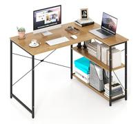 COSTWAY Escritorio Esquinero 118 x 86 cm, Escritorio en Forma de L para Ordenador, Mesa Gaming Reversible con Estantería Ajustable, Estructura de Acero, para Estudio, Hogar, Oficina (Natural)