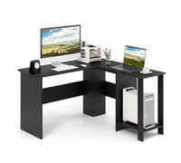 COSTWAY Escritorio Esquinero 130 x 130 x 74 cm, Escritorio en L Grande con 2 Estantes y 2 Orificios para Cables, Mesa en L Casa Oficina (Negro)