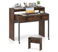 COSTWAY Escritorio Extensible con 2 Cajones, Escritorio con 2 Ruedas, Tocador Pequeño, Mesa Consola Dormitorio Oficina Salon, 100 x 63 x 88cm (café)