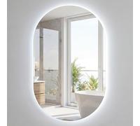 COSTWAY Espejo de Baño Iluminado, Espejo de Pared LED Ovalado sin Marco con Vidrio Templado HD Antivaho, 3 Colores de luz Regulables, Interruptor Táctil, Espejos Inteligente (80 x 50 cm)
