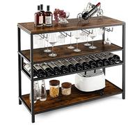 COSTWAY Estante Botellero Vino, Mueble Bar Industrial con Botellero y 4 Filas de Soportes para Vasos, Amplio Tablero y Estantes Abiertos, Armario Independiente para Vinos en Cocina, Comedor, Buffet
