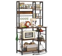 COSTWAY Estantería de Cocina, Armario de Cocina, Mueble para Microondas de 6 Niveles con Estantes Abiertos de Madera, Ganchos y Cesta, Marco Metálico, Organizador Almacenaje Cocina para Aparatos