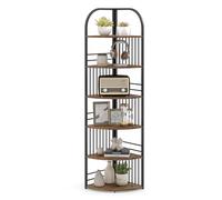 COSTWAY Estantería de Esquina de 6 Niveles, Librería Alta, Estructura Metálica, Estantería para Libros Salón Dormitorio Oficina, 42 x 42 x 181,5 cm (Marrón Rústico)