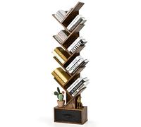 COSTWAY Estantería en Forma de Árbol de 10 Estantes con Cajón, Estante de Pie de Árbol para CDs, Películas y Libros, Dormitorio, Sala de Estar Oficina 38 x 21,5 x 149,5 cm (marrón)