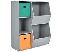 COSTWAY Estantería Infantil para Juguetes, Organizador de Juguetes, 3 Cubos y 2 Amplias Cajas Abiertas, Sala de Juegos de los Niños, Salón, 76 cm x 28 cm x 94 cm (Gris)