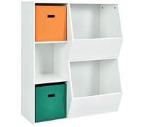 COSTWAY Estantería Infantil para Juguetes, Organizador de Juguetes, 3 Cubos y 2 Amplias Cajas Abiertas, Sala de Juegos de los Niños, Salón, 76 cm x 28 cm x 94 cm (Blanco)