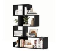 COSTWAY Estantería Librería, Librería en Forma de S de 5 Niveles, con Cubos Abiertos, 2 Kits Antivuelco y Estantes en Forma de Z, para Libros y Plantas, Estante Decorativo para Sala de Estar (Negro)