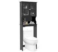 COSTWAY Estantería para Inodoro WC con 3 Estantes y 2 Puertaa,Mueble sobre Inodoro, Mueble de Baño de Madera Armario Alto de Lavadora, Armario de Almacenamiento sobre el Inodoro WC, Negro (Negro)