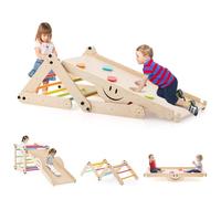 COSTWAY Estructura de Escalada Interior, triángulo de Escalada con tobogán, Escalera de Escalada, Patio de Juegos Interior Convertible, Parque Infantil Multifuncional para niños a Partir de 3 años